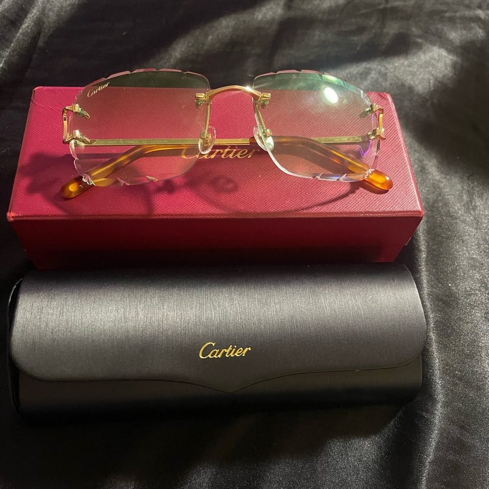 Cartier Rimless Sunglasses with Gold and Brown Accents